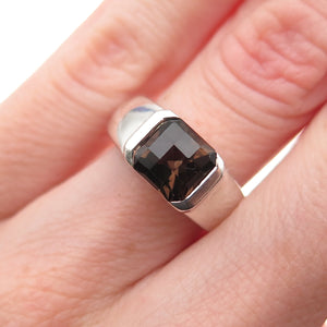 925 Sterling Silver Vintage Real Smoky Quartz Modernist Ring Size 6