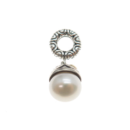 925 Sterling Silver 10K Gold Real Pearl Slide Dangle Bead Charm