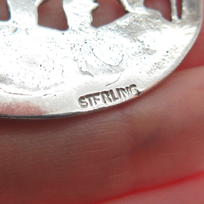 925 Sterling Silver Vintage Real Tourmaline Bird Nest Oxidized Pin Brooch