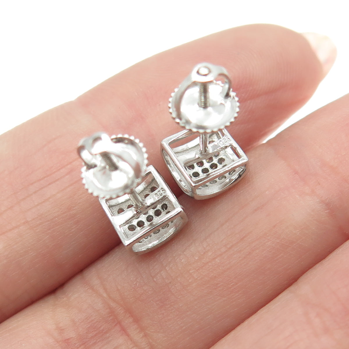 925 Sterling Silver Pave C Z Stud Earrings