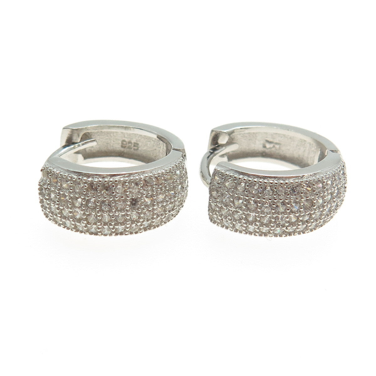 925 Sterling Silver Round-Cut C Z Sparkle Hoop Earrings
