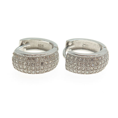 925 Sterling Silver Round-Cut C Z Sparkle Hoop Earrings