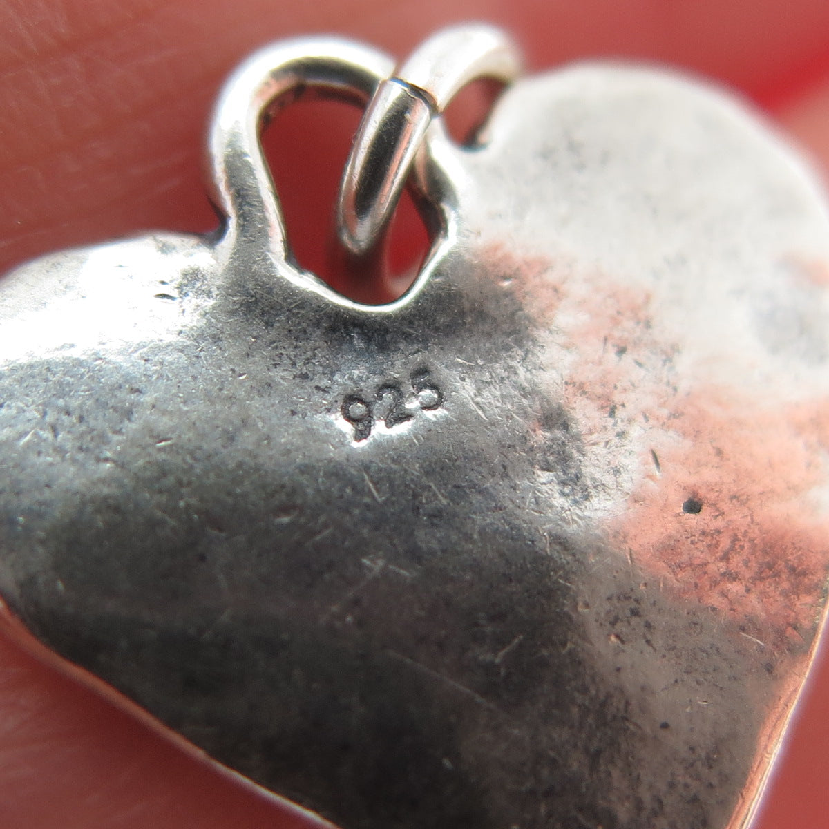 925 Sterling Silver Vintage Love You Hammered Heart Oxidized Charm Pendant