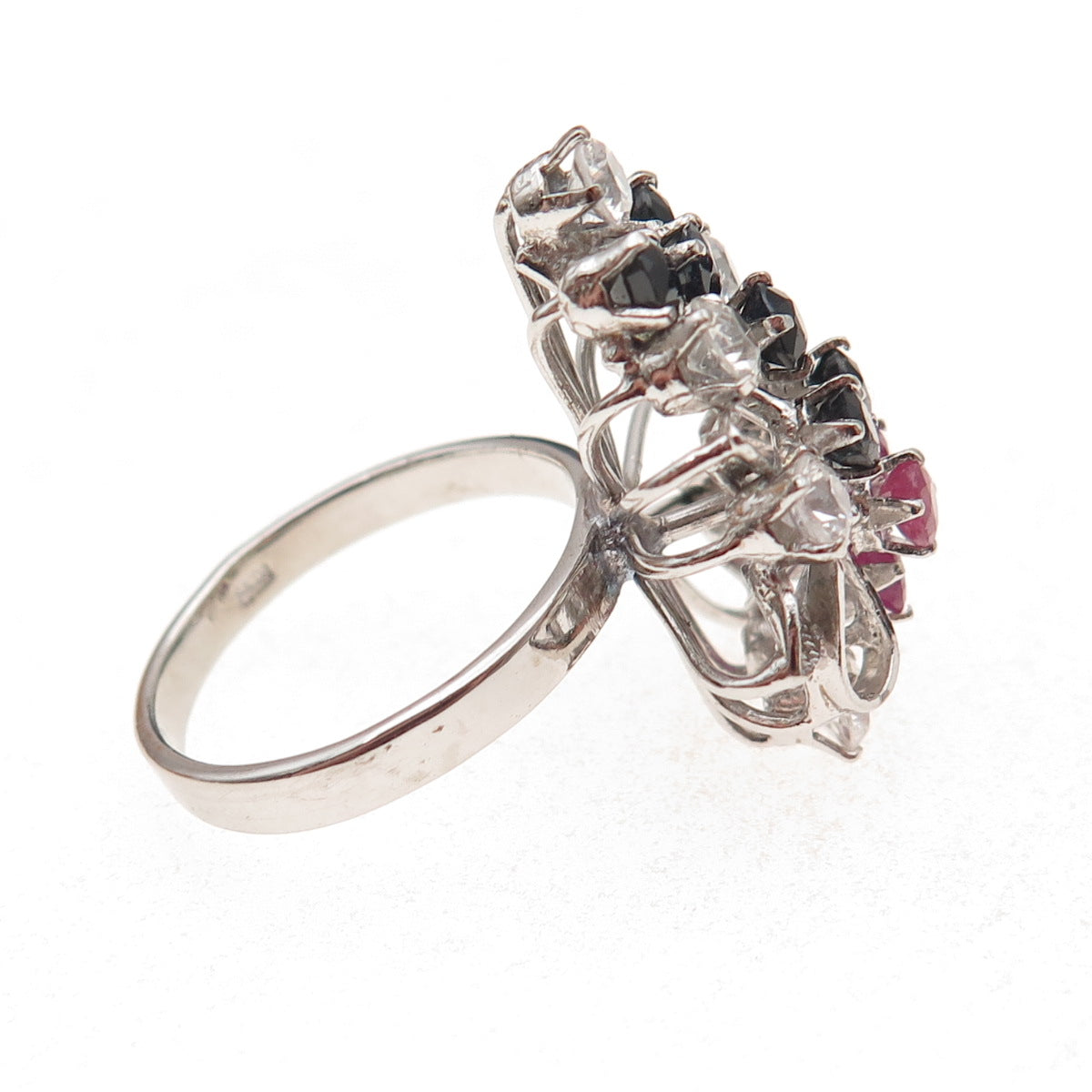 925 Sterling Silver Antique Art Deco Real Sapphire Ruby Rhinestone Ring Size 7.5