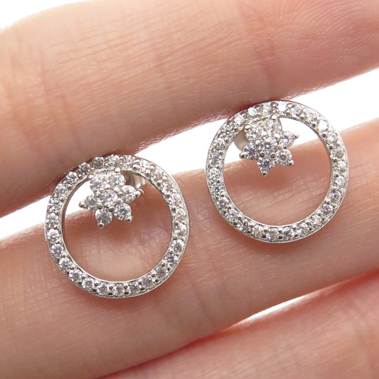 925 Sterling Silver Round-Cut Shaped C Z Circle Stud Earrings