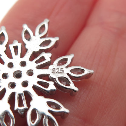 925 Sterling Silver Round Marquise & Tapered Baguette-Cut C Z Snowflake Pendant