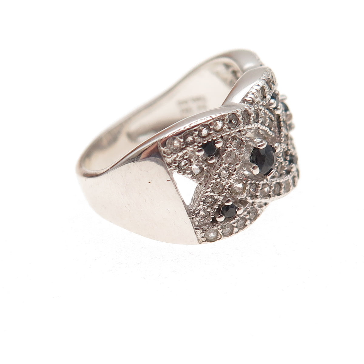 Dee Berkle 925 Sterling Silver Real Sapphire & White Topaz Ring Size 5