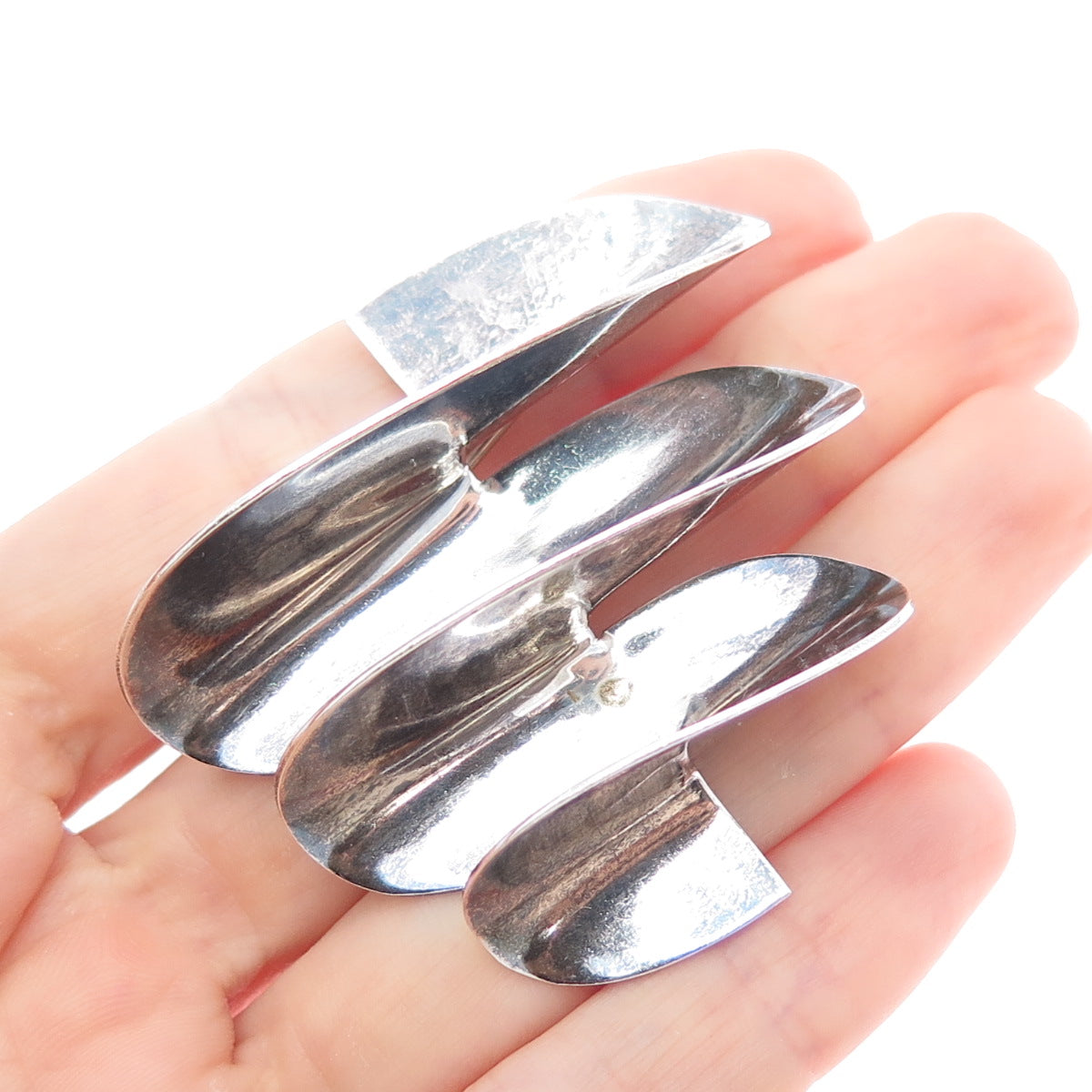 925 Sterling Silver Vintage Mexico Modernist Oxidized Pin Brooch