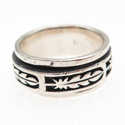 925 Sterling Silver Vintage Feather Oxidized Rotating Band Ring Size 9.75