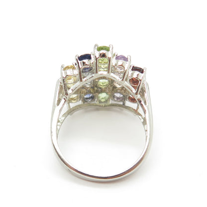 925 Sterling Silver Vintage Amethyst Citrine Peridot Garnet Gem Ring Size 8.25