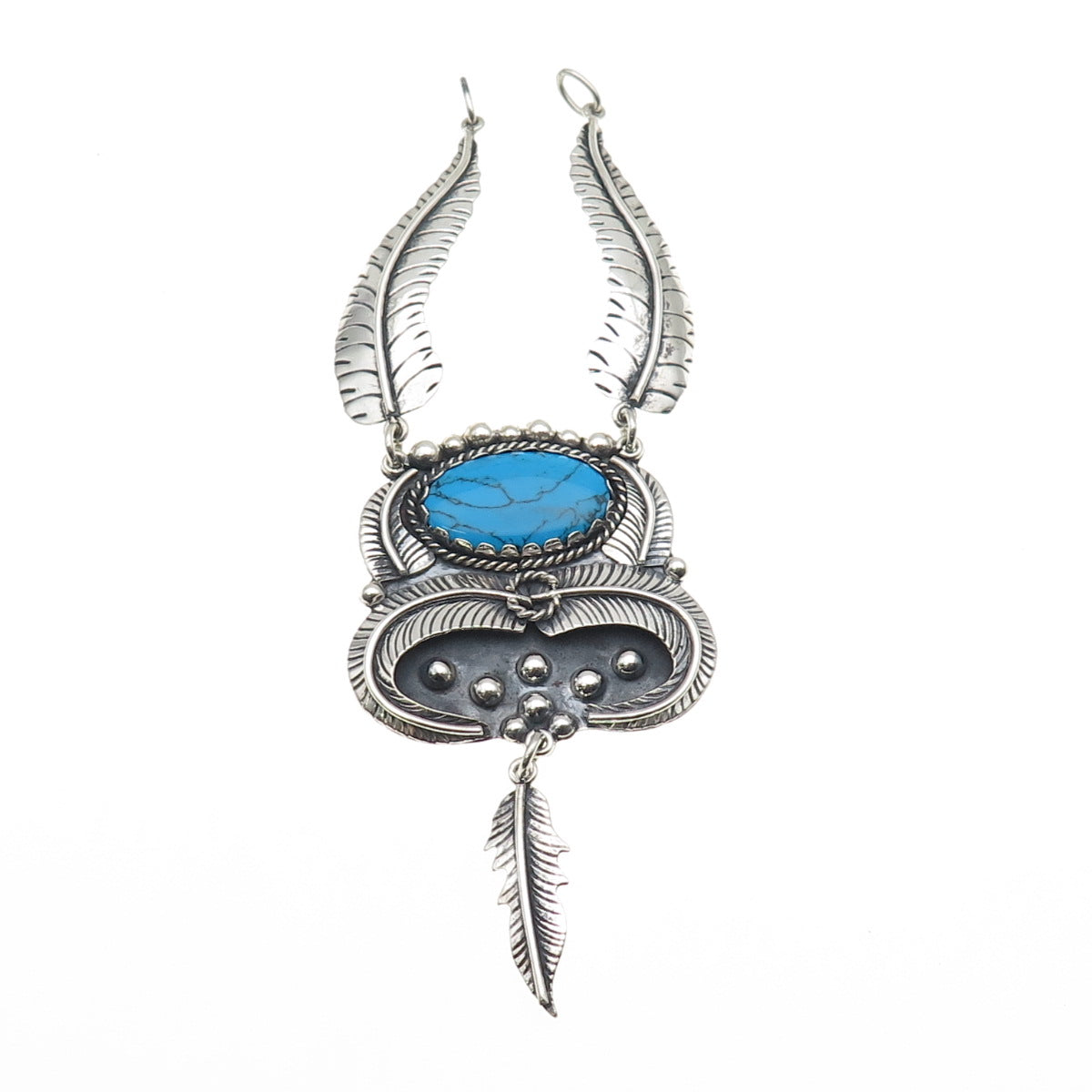 925 Sterling Silver Vintage Mexico Turquoise Feather Centerpiece Necklace Part