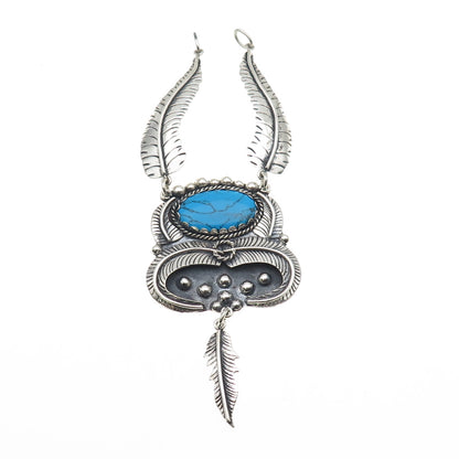 925 Sterling Silver Vintage Mexico Turquoise Feather Centerpiece Necklace Part