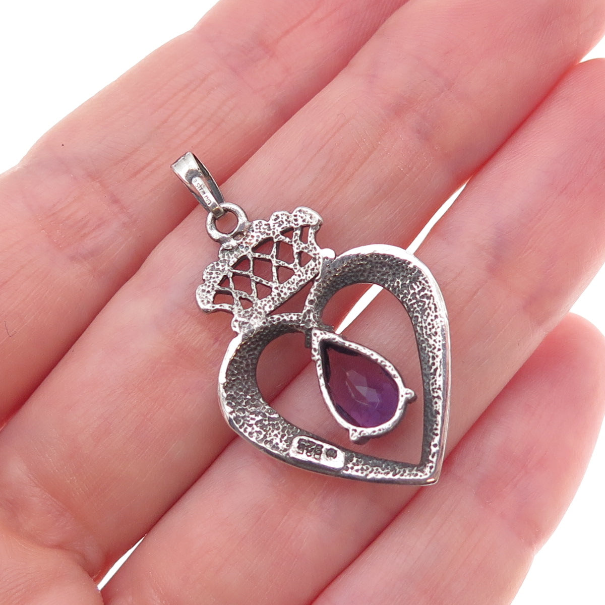 925 Sterling Silver Vintage Real Amethyst Scottish Luckenbooth Charm Pendant