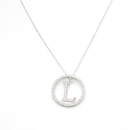 925 Sterling Silver Round-Cut C Z Letter "L" Initial Cable Chain Necklace 16-18"