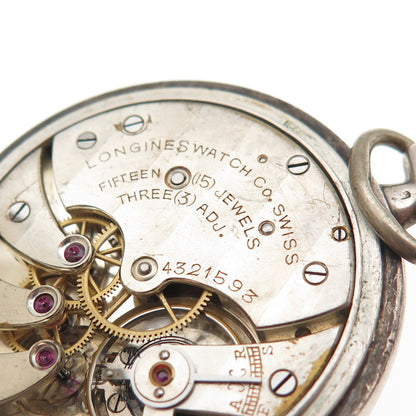 Gorham Longines 925 Sterling Antique Swiss 15 Jewels 13.33 Caliber Pocket Watch