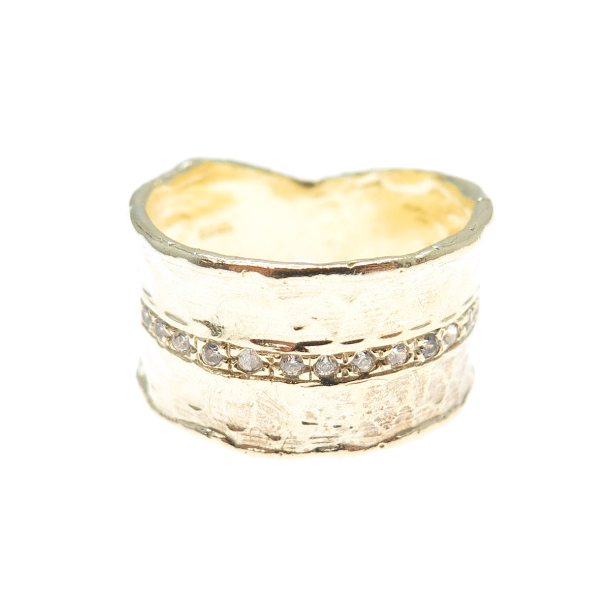 YUVAL & MICHAL Sterling Gold Plated Vintage Israel C Z Hummered Ring Size 7.25