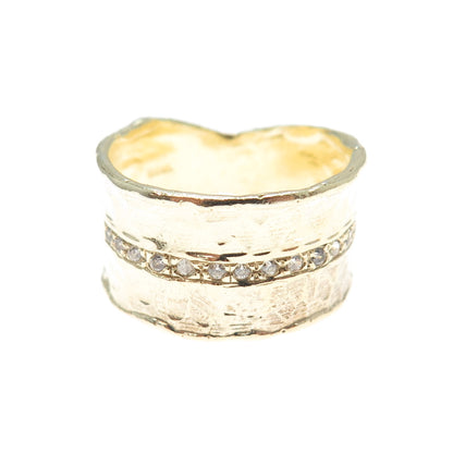 YUVAL & MICHAL Sterling Gold Plated Vintage Israel C Z Hummered Ring Size 7.25