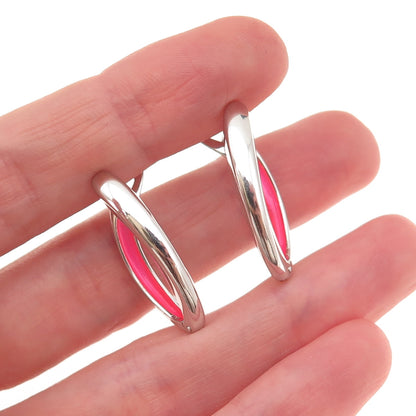 925 Sterling Silver Enamel Modernist Hoop Earrings