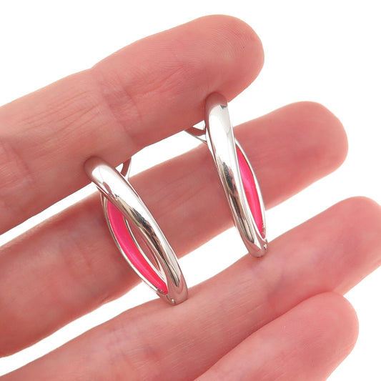 925 Sterling Silver Enamel Modernist Hoop Earrings