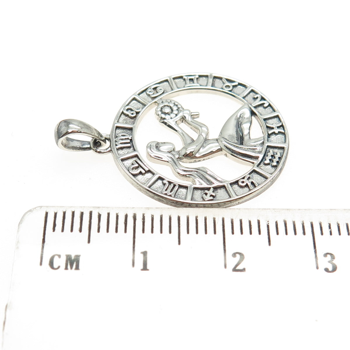 925 Sterling Silver Vintage Virgo Zodiac Calendar Round Pendant