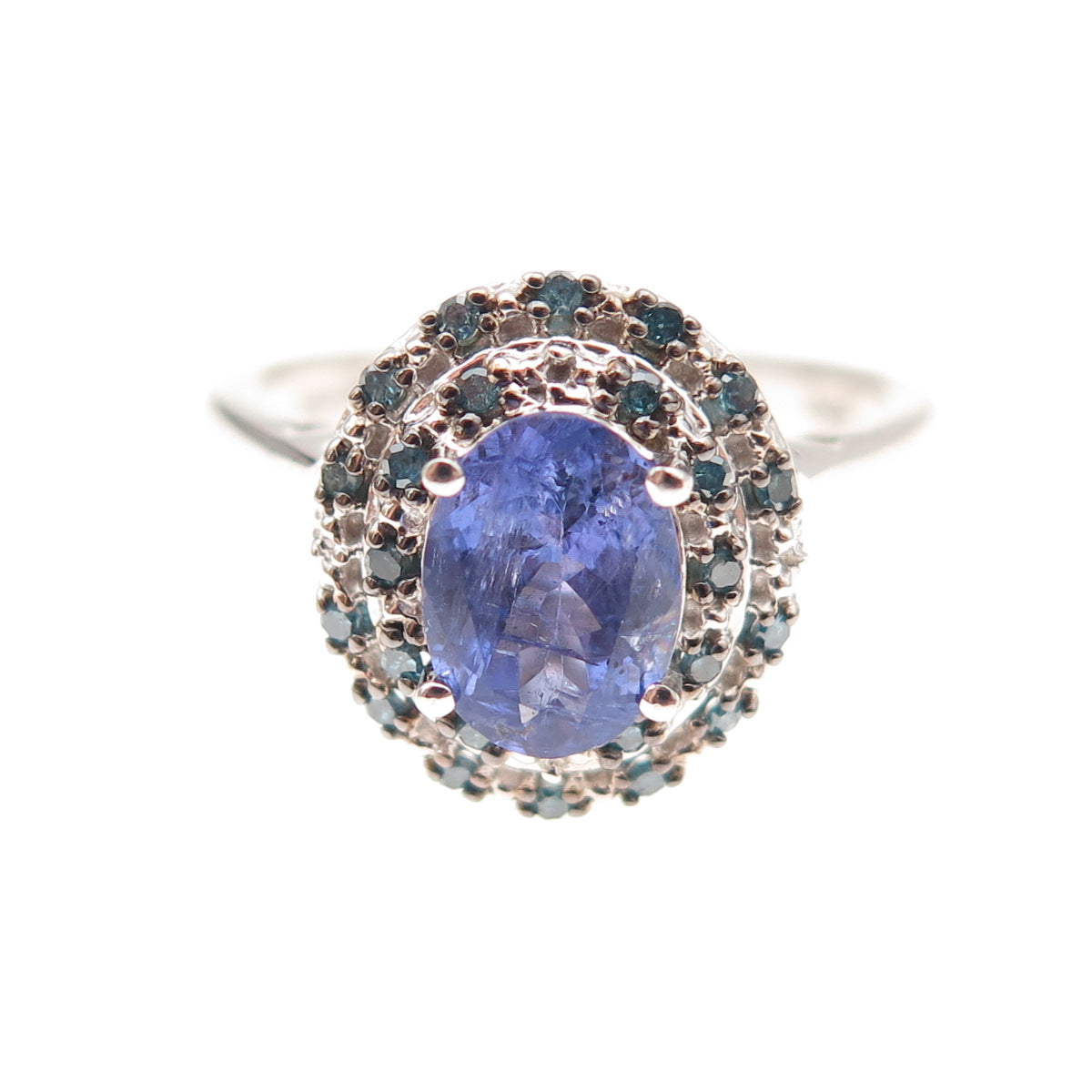 Sam 925 Sterling Silver Real Blue Diamond & Tanzanite Ring Size 8