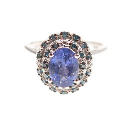 Sam 925 Sterling Silver Real Blue Diamond & Tanzanite Ring Size 8