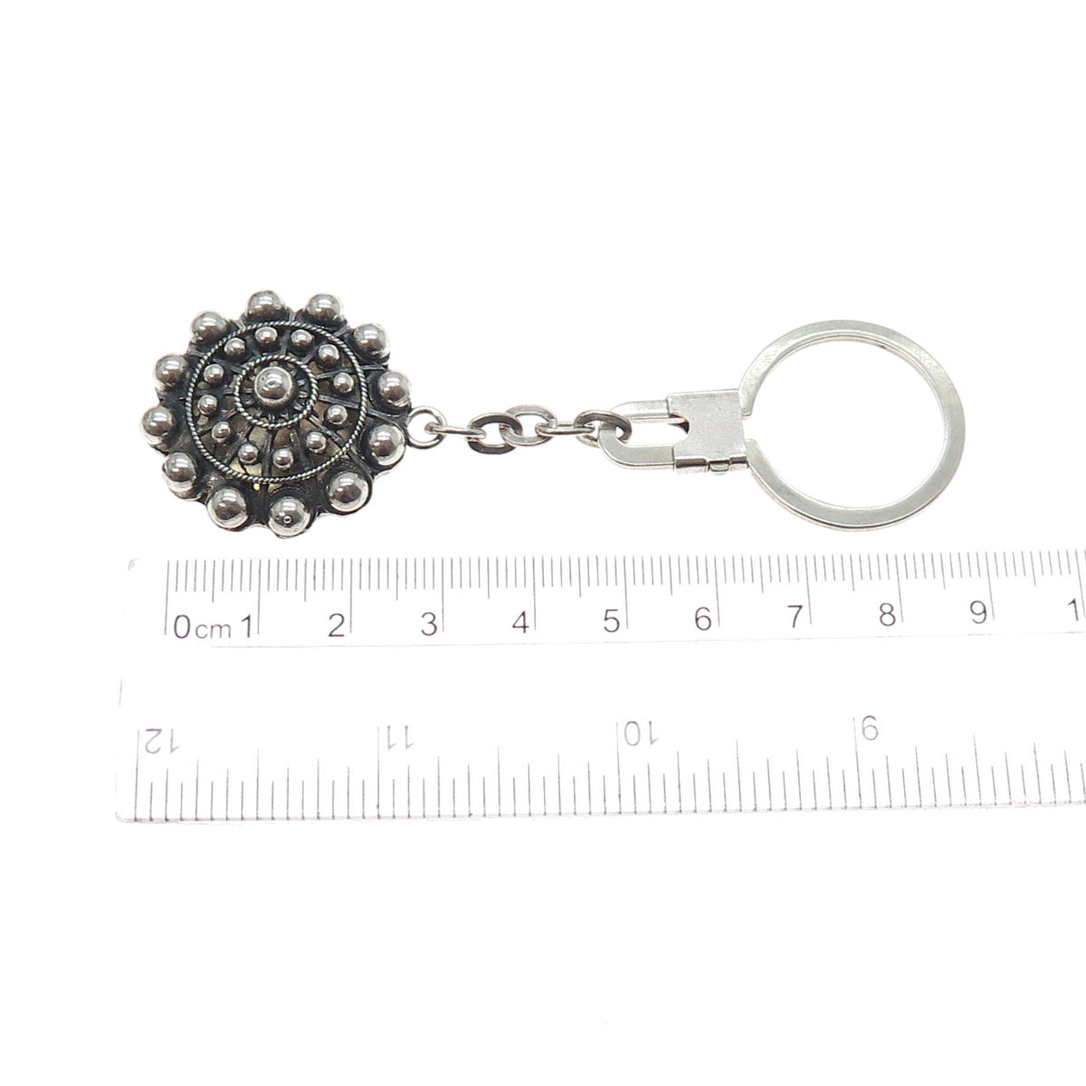 925 Sterling Silver Vintage Plaza Mayor Madrid Oxidized Key Fob Chain Ring