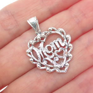 925 Sterling Silver Vintage Mom Heart Beaded Charm Pendant