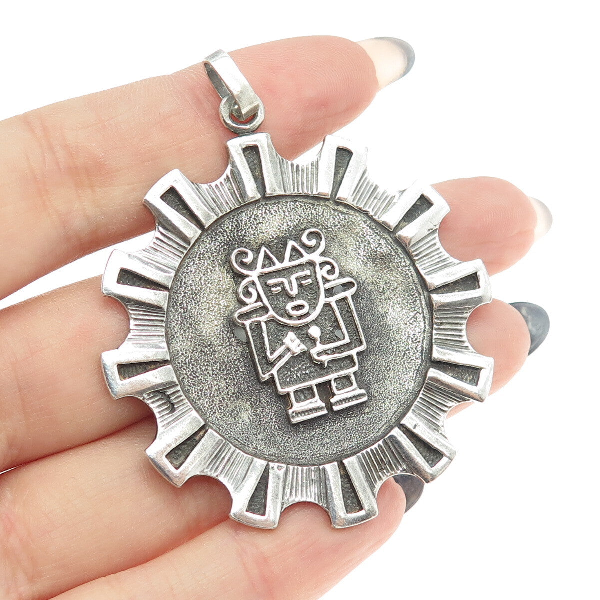 925 Sterling Silver Vintage Tribal Man Pendant
