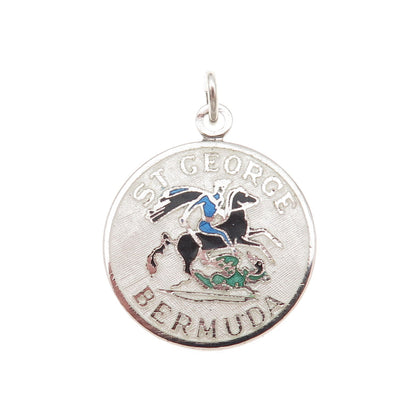 Breadner Co. 925 Sterling Silver Vintage Enamel St. George Bermuda Charm Pendant