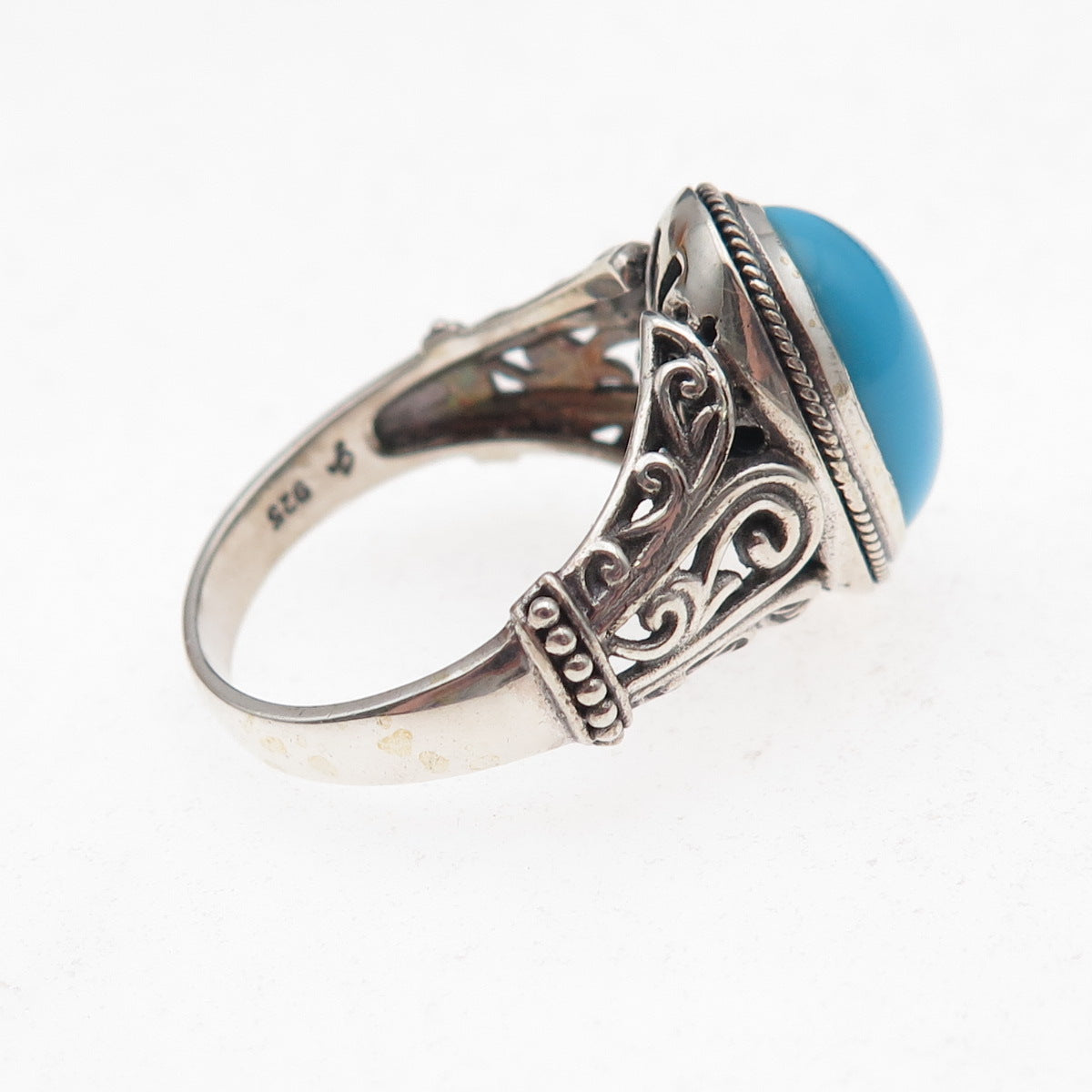 Samuel Benham 925 Sterling Silver Vintage Real Turquoise Oxidized Ring Size 9.25