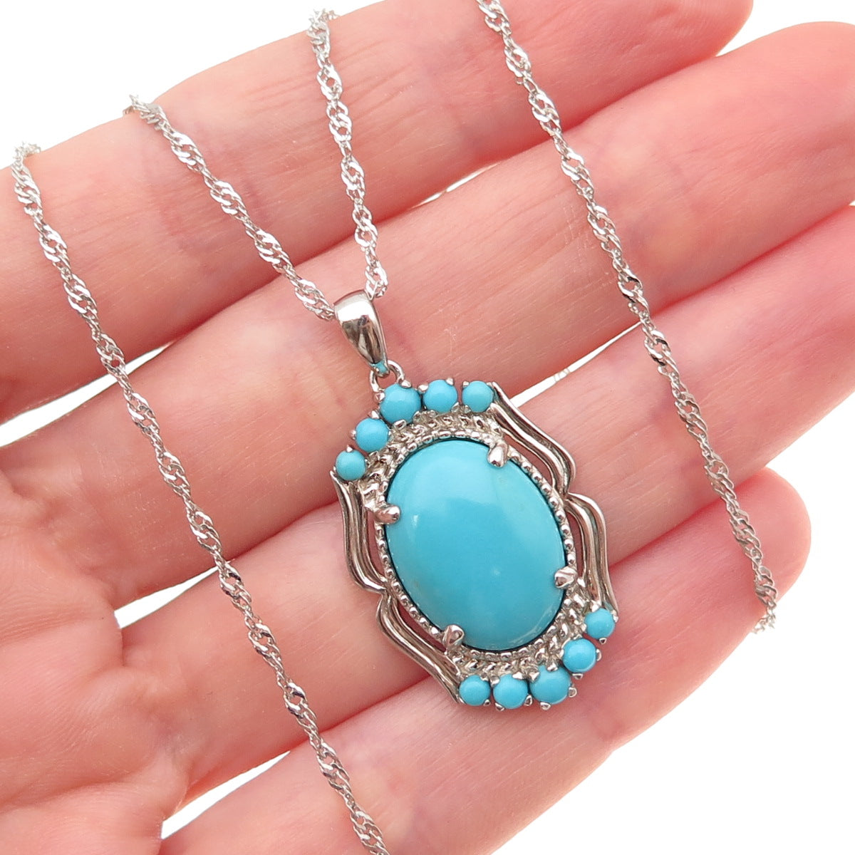 925 Sterling Real Sleeping Beauty Turquoise Singapore Chain Necklace 18-20"