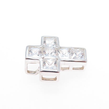 925 Sterling Silver Princess-Cut C Z Cross Minimalist Slide Charm Pendant