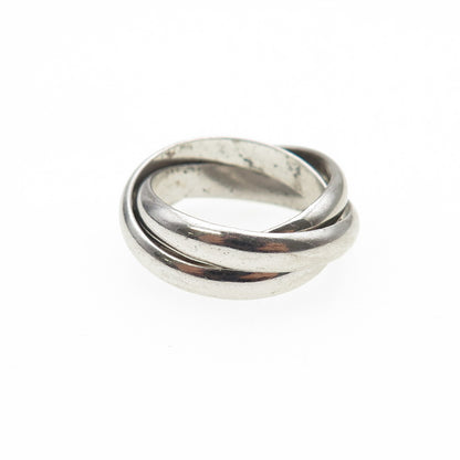 925 Sterling Silver Vintage Italy Interlocked Trinity Band Ring Size 4.75