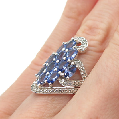 CHUCK CLEMENCY 925 Sterling Silver Real Tanzanite & White Topaz Ring Size 5.25