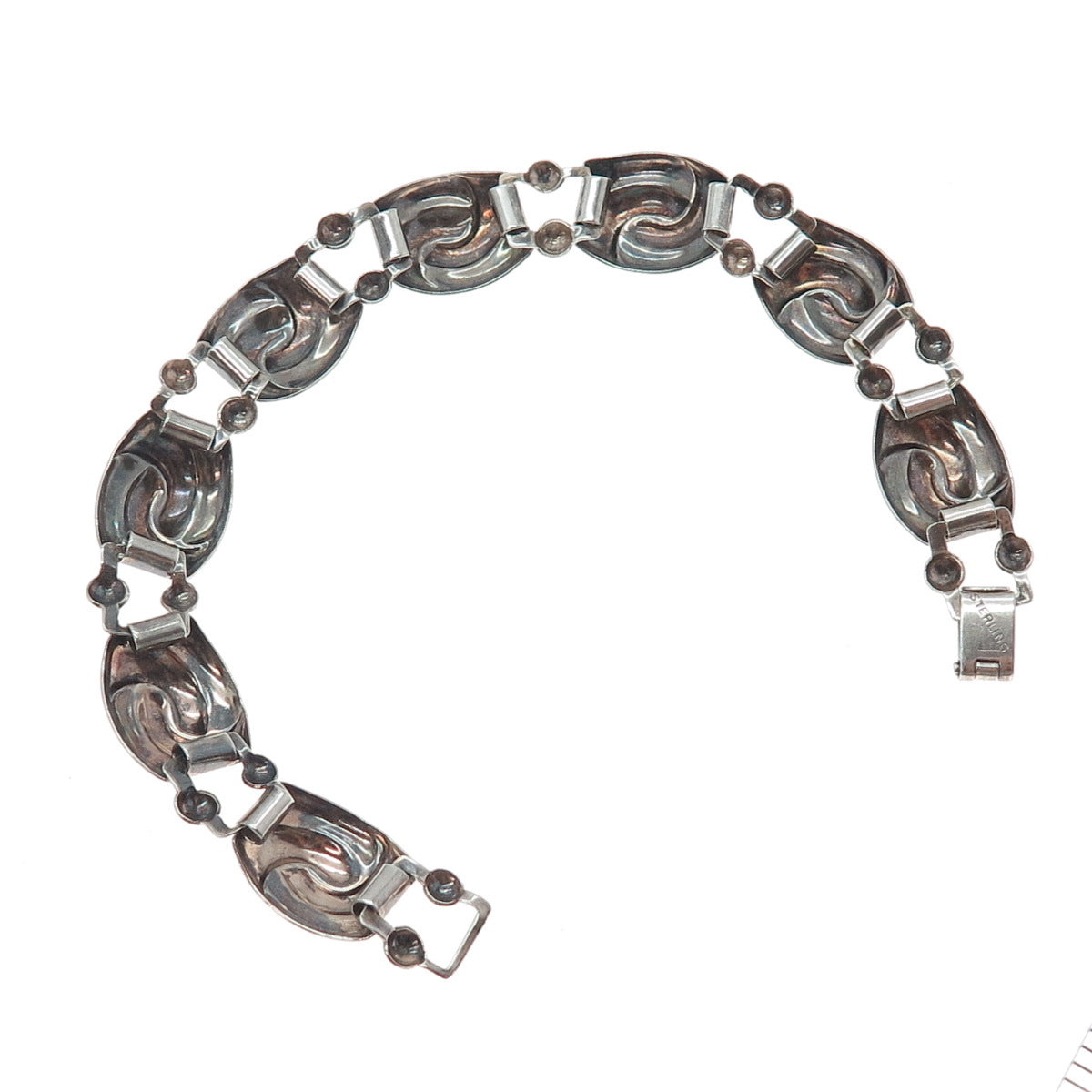 925 Sterling Silver Antique Art Deco Yin Yang Oxidized Link Bracelet 7"