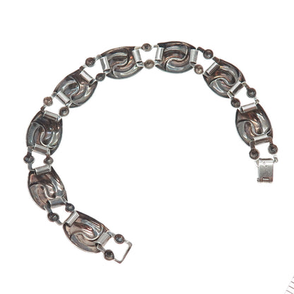 925 Sterling Silver Antique Art Deco Yin Yang Oxidized Link Bracelet 7"