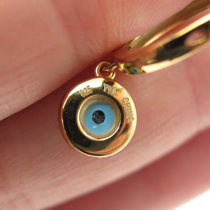 925 Sterling Silver Gold Plated C Z & Enamel Evil Eye Hoop Earrings