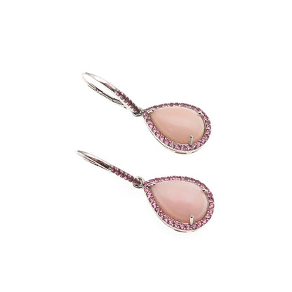 925 Sterling Silver Real Rose Quartz & Amethyst Teardrop Dangle Earrings