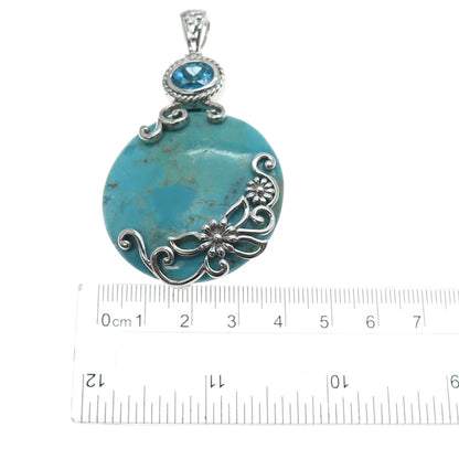 CHAPAL ZENRAY 925 Sterling Silver Vintage Real Turquoise & Blue Topaz Pendant