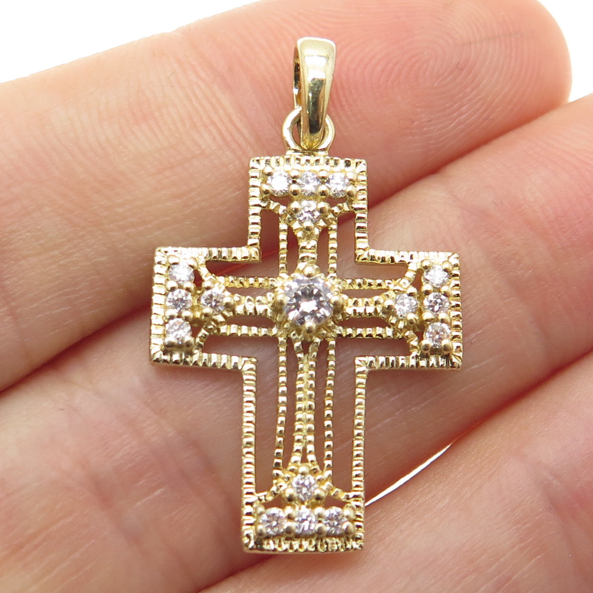 DYADEMA 925 Sterling Silver Gold Plated Round-Cut Shaped C Z Cross Pendant