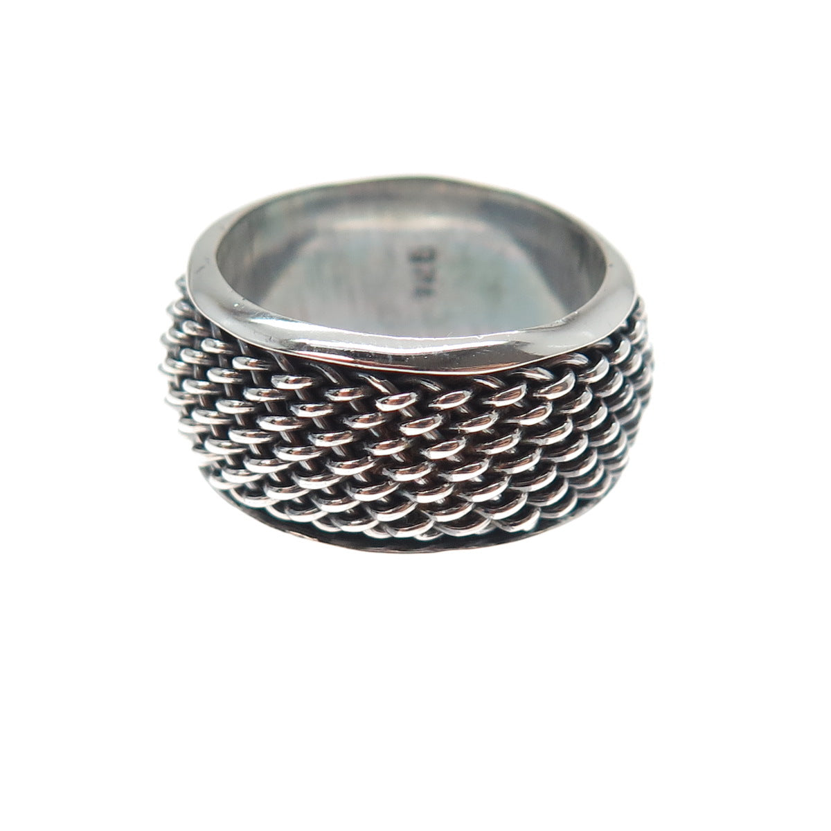 925 Sterling Silver Vintage Mesh Oxidized Band Ring Size 6.5