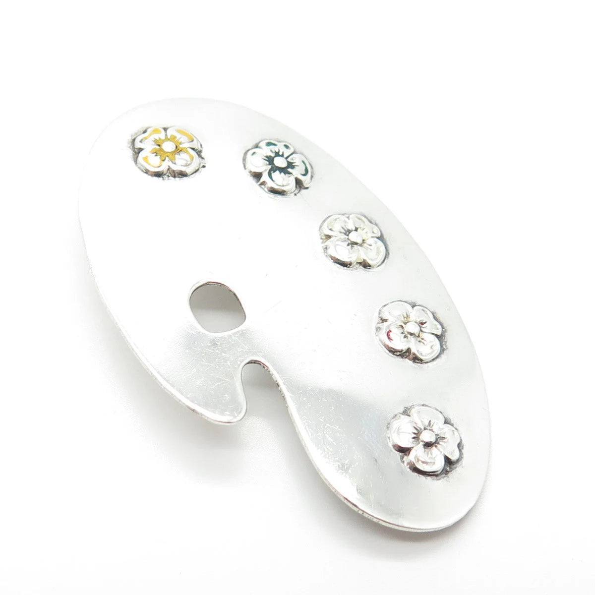 925 Sterling Silver Vintage Lang Enamel Palette Floral Pin Brooch
