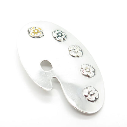925 Sterling Silver Vintage Lang Enamel Palette Floral Pin Brooch