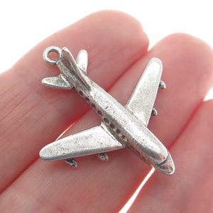 DANECRAFT 925 Sterling Silver Antique Retro Airplane 3D Charm Pendant