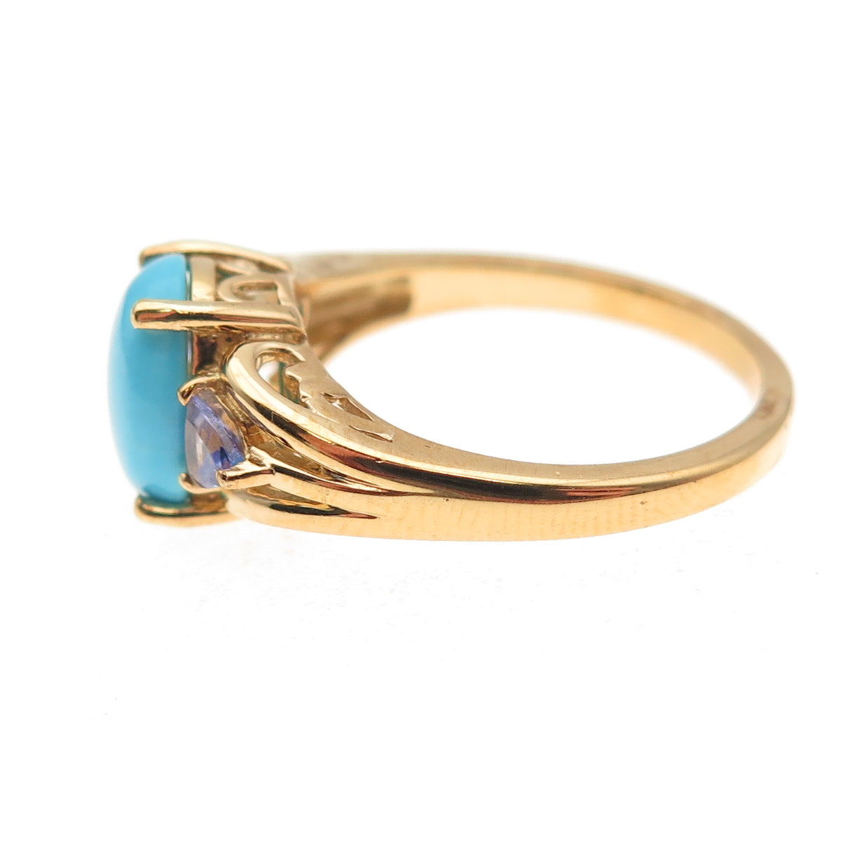 D'Joy 925 Sterling Silver Gold Plated Real Turquoise & Tanzanite Ring Size 8.25