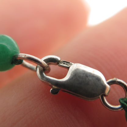 LUCKY 925 Sterling Silver Vintage Green Onyx Enamel Pressed Clover Necklace 16"