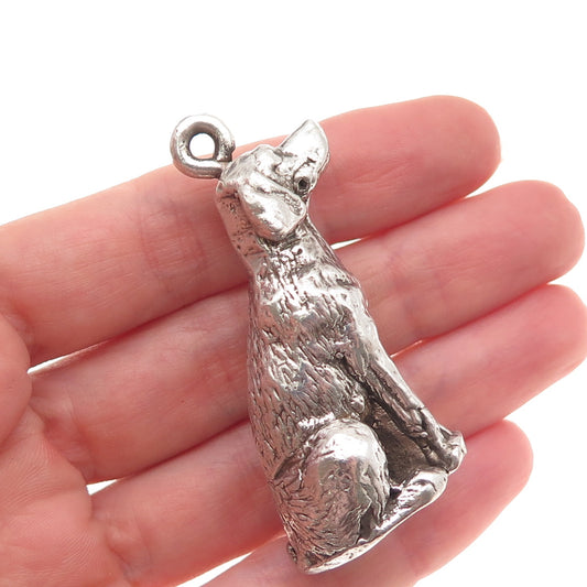 925 Sterling Silver Vintage Golden Retriever Oxidized 3D Hollow Pendant