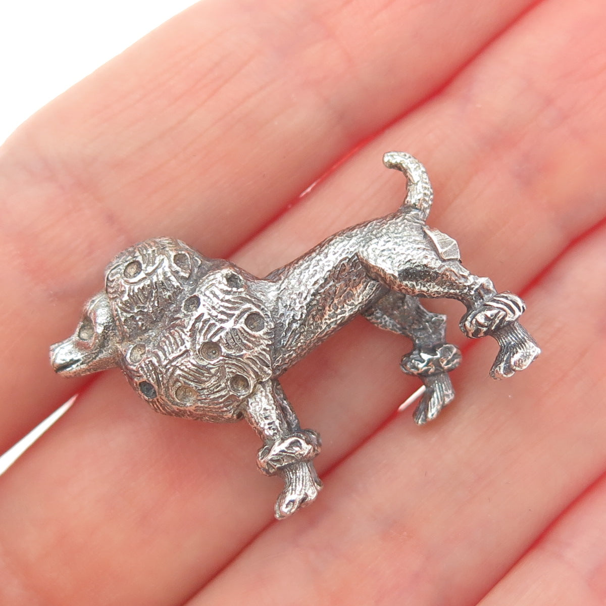 925 Sterling Silver Vintage Poodle Dog Oxidized 3D Miniature