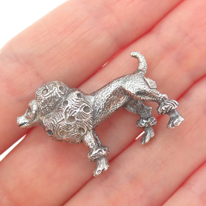 925 Sterling Silver Vintage Poodle Dog Oxidized 3D Miniature
